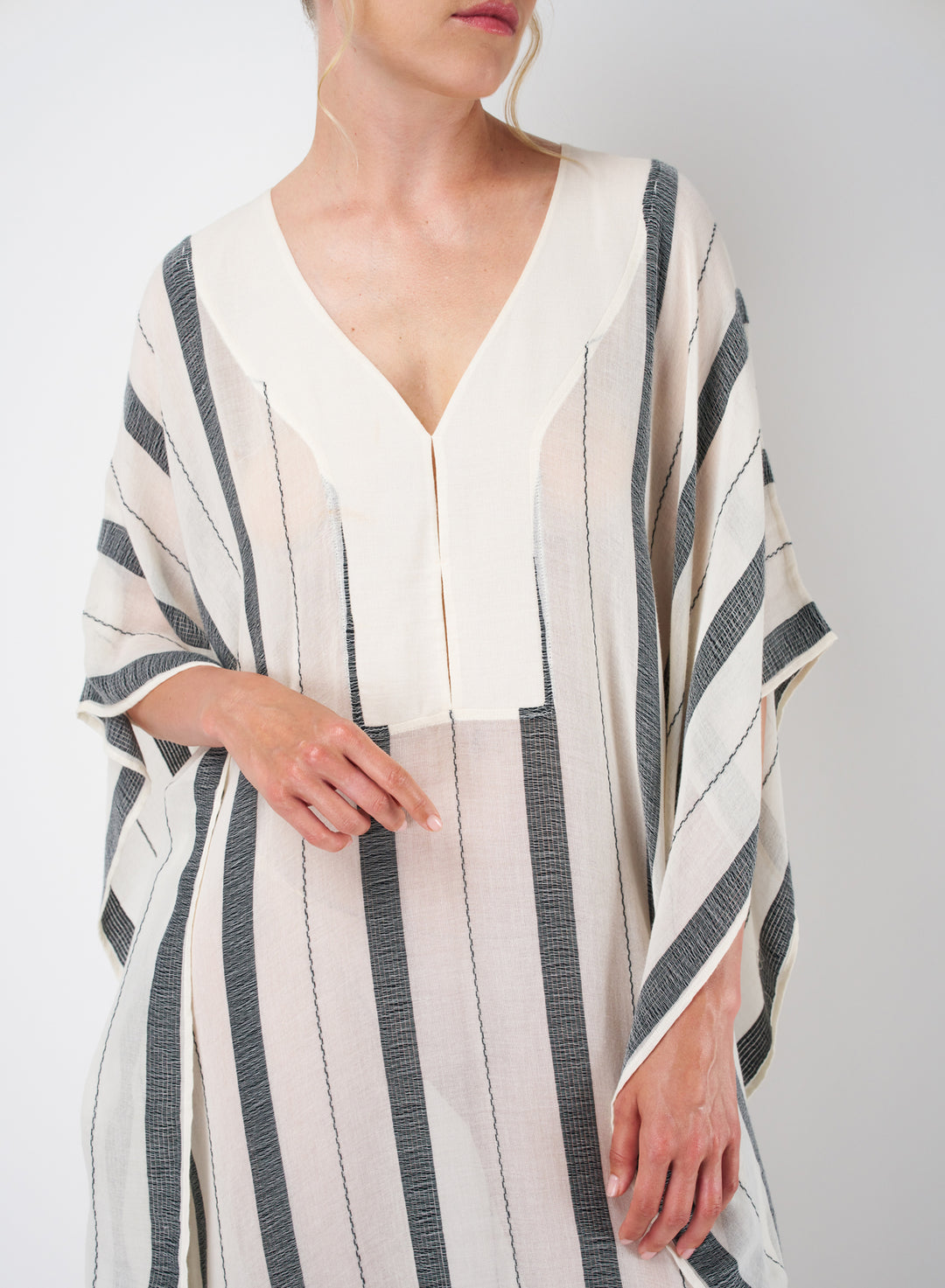 トップス SU PARIS Stripe V-NECK KAFTAN Banyan Kaftan Cotton Gauze Cover-Up | SU Paris