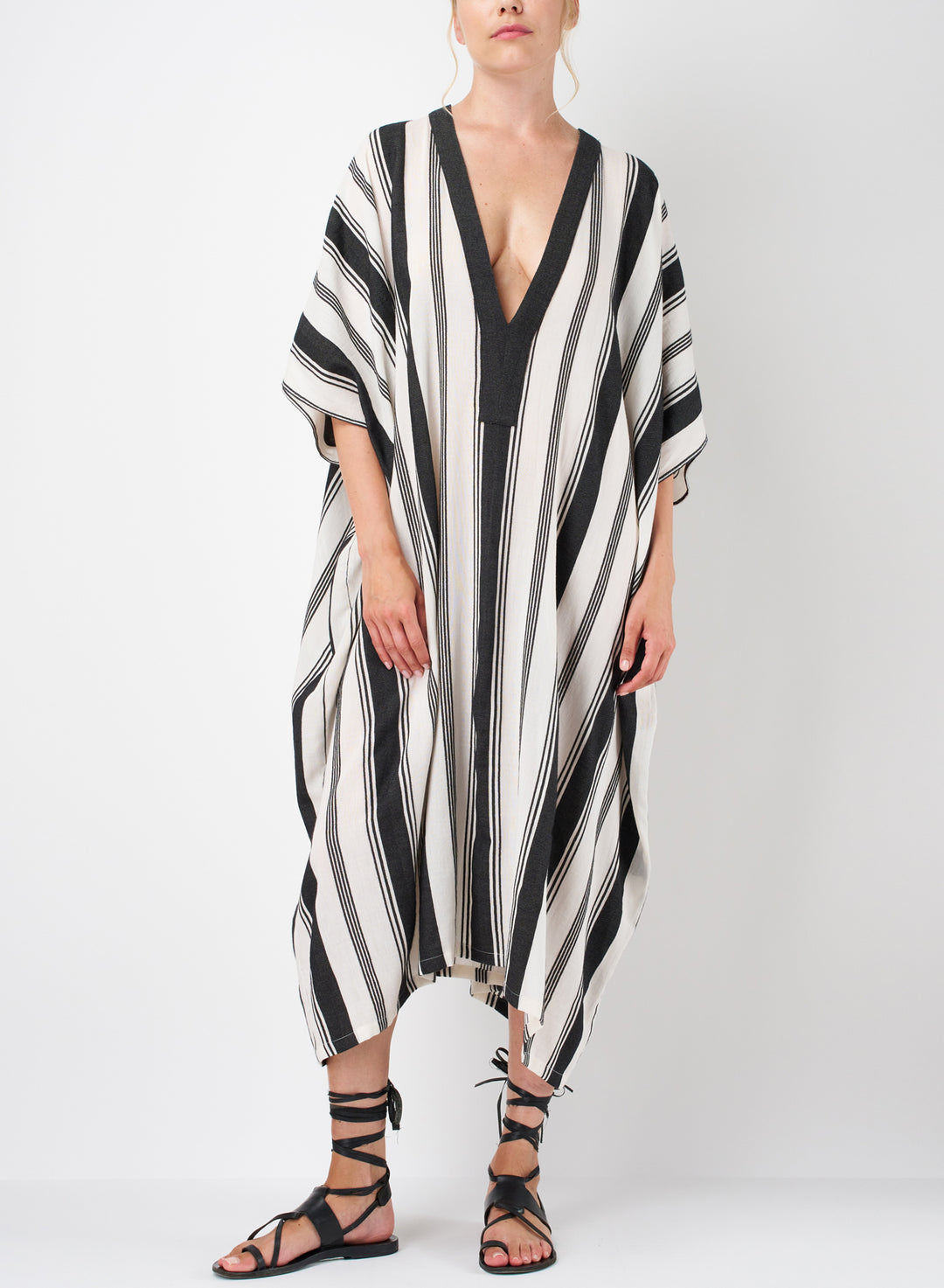 Yuma Kaftan - Black Striped Cotton Voile
