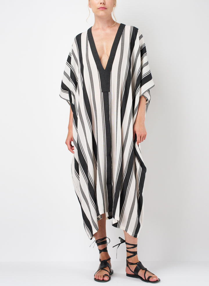 トップス SU PARIS Stripe V-NECK KAFTAN Yuma Kaftan | Black Striped Cotton Voile – SU Paris